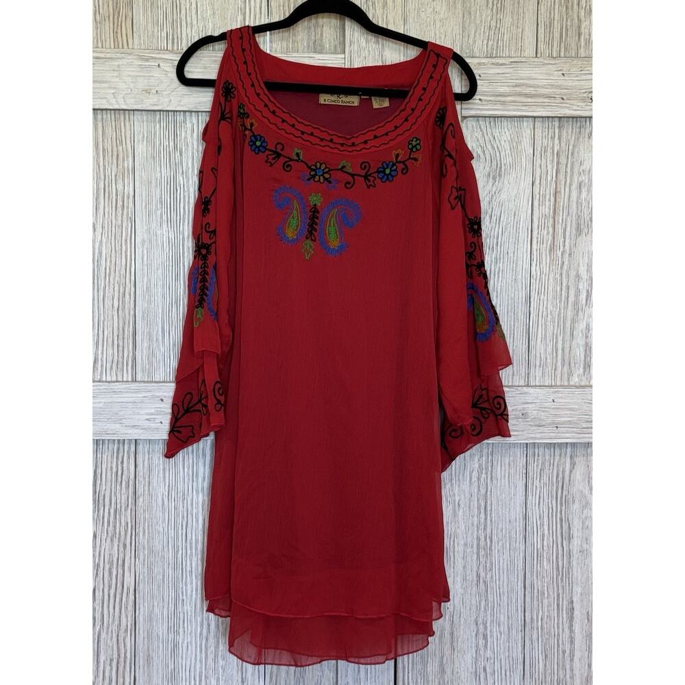 R Cinco Ranch Women's Red Embroidery Floral Cold shoulder dress Size Xl